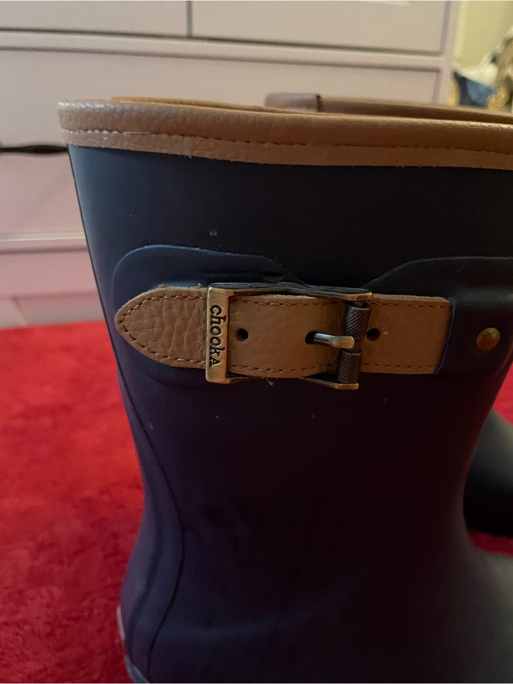 chooka Navy Rain Boots with Tan Detail